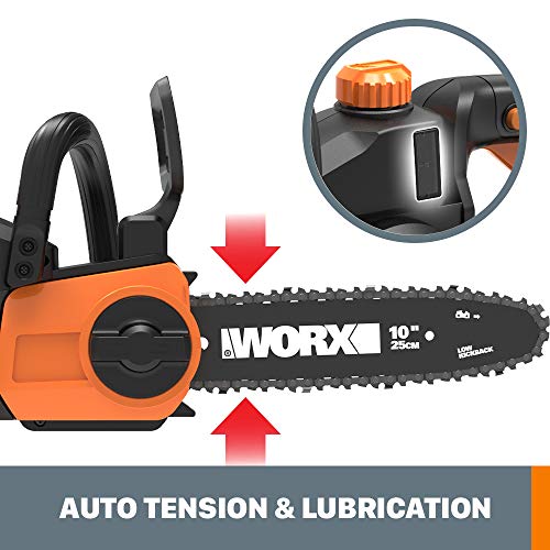 Worx WG322 20V Power Share Cordless 10-inch Chainsaw with Auto-Ten...