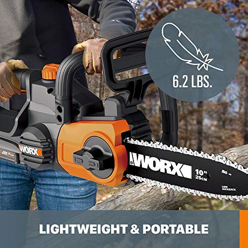 Worx WG322 20V Power Share Cordless 10-inch Chainsaw with Auto-Ten...