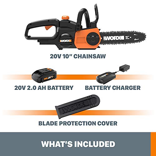 Worx WG322 20V Power Share Cordless 10-inch Chainsaw with Auto-Ten...