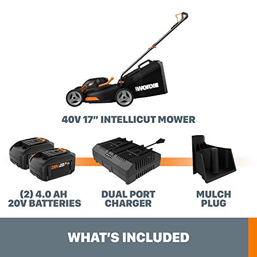 Worx WG743 40V PowerShare 4.0Ah 17 Lawn Mower w/ Mulching & Intel...