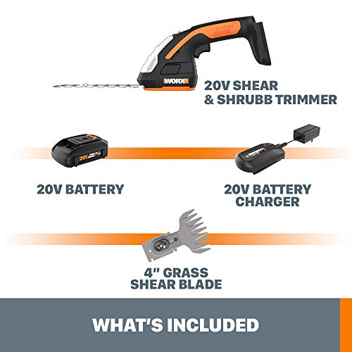Worx WG801 20V Shear Shrubber Trimmer, Battery and Charger Include...
