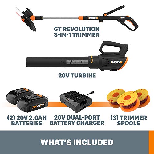 Worx WG930.2 20V PowerShare 10 Cordless String Trimmer & Turbine ...