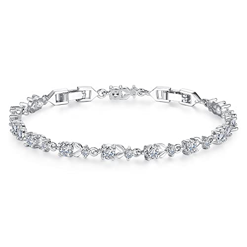 WOSTU 14K White Gold Plated 3mm Cubic Zirconia Classic Tennis Brac...