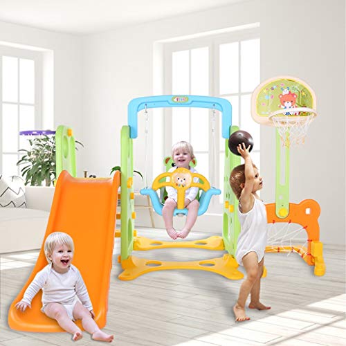 5 in 1 Kids Indoor and Outdoor Slide Swing and Basketball Football...