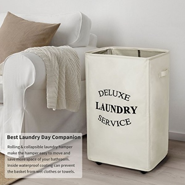 WOWLIVE Large Rolling Laundry Hamper Basket with Wheels Durable Di...