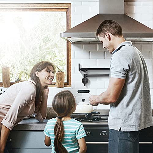 WOWOW Pot Filler Faucet Matte Black Commercial Wall Mount Faucet B...
