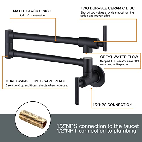 WOWOW Pot Filler Faucet Matte Black Commercial Wall Mount Faucet B...