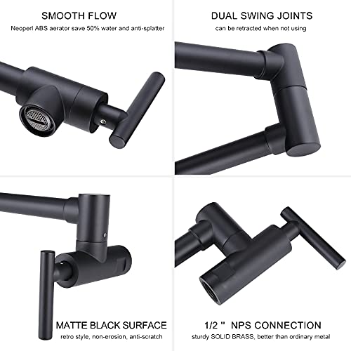 WOWOW Pot Filler Faucet Matte Black Commercial Wall Mount Faucet B...