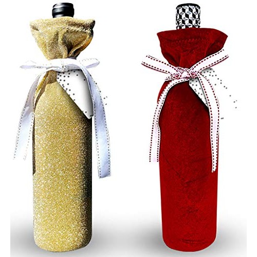 Deluxe Wine Bags- Velvet and Sparkle Stretch Fabric - Set of 4 wit...