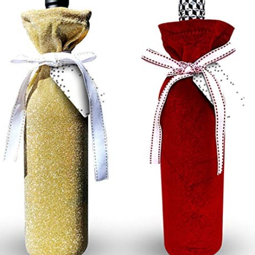 Deluxe Wine Bags- Velvet and Sparkle Stretch Fabric - Set of 4 wit...