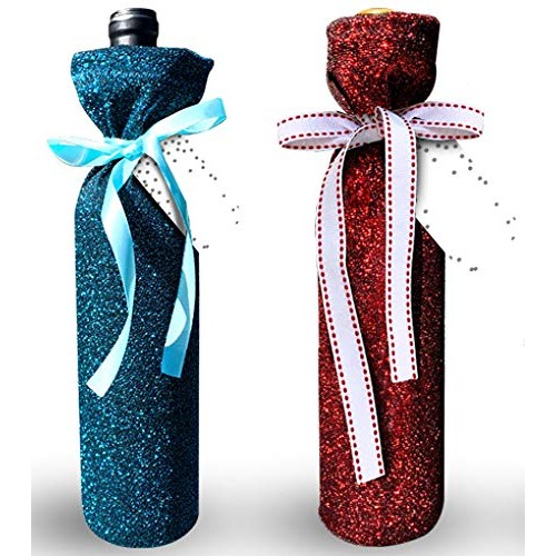 Deluxe Wine Bags- Velvet and Sparkle Stretch Fabric - Set of 4 wit...