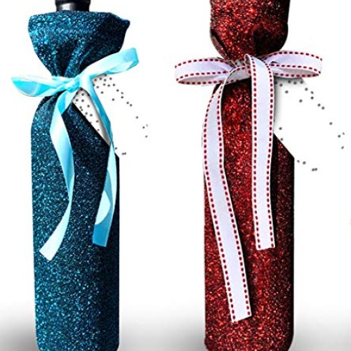 Deluxe Wine Bags- Velvet and Sparkle Stretch Fabric - Set of 4 wit...