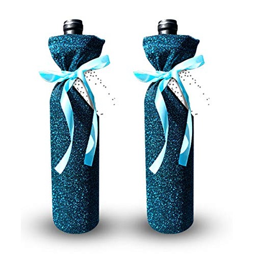 Deluxe Wine Bags- Velvet and Sparkle Stretch Fabric - Set of 4 wit...