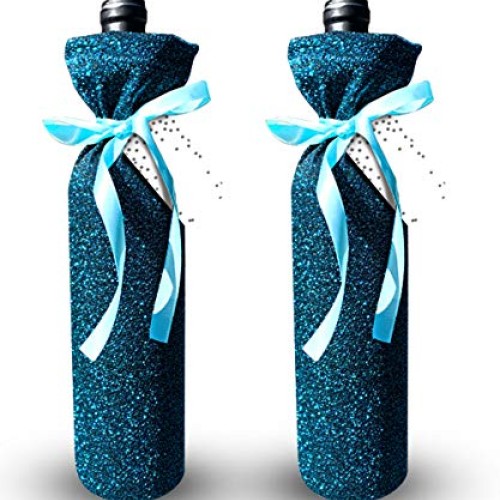 Deluxe Wine Bags- Velvet and Sparkle Stretch Fabric - Set of 4 wit...