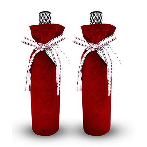 Deluxe Wine Bags- Velvet and Sparkle Stretch Fabric - Set of 4 wit...