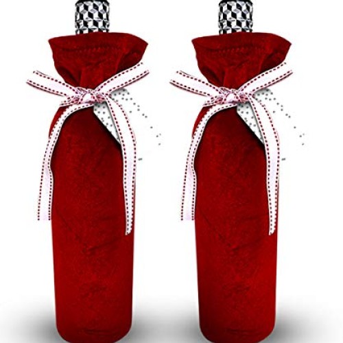 Deluxe Wine Bags- Velvet and Sparkle Stretch Fabric - Set of 4 wit...