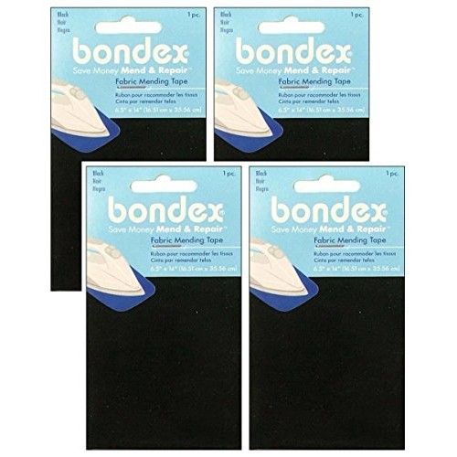 Bondex Iron-On Mending Fabric 6-1/2X14-Black 4 Pack