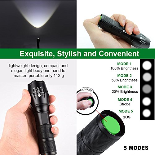 LED Flashlight - Wsiiroon 1600 Lumen XML-T6 Handhold Flashlight-Po...