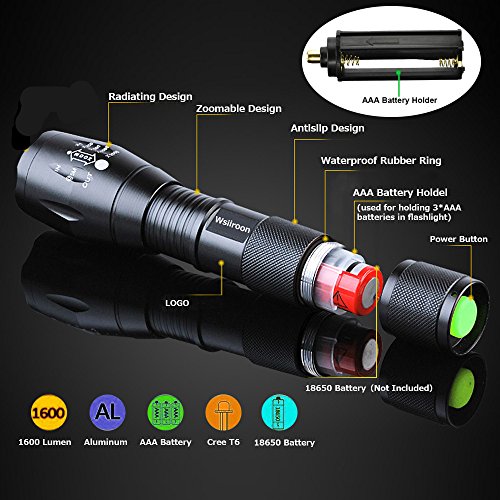 LED Flashlight - Wsiiroon 1600 Lumen XML-T6 Handhold Flashlight-Po...