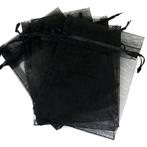 Wuligirl 100pcs Drawstring Organza Gift Bags 5 x 7 Inch Black Tran...