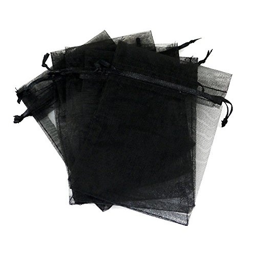 Wuligirl 100pcs Drawstring Organza Gift Bags 5 x 7 Inch Black Tran...