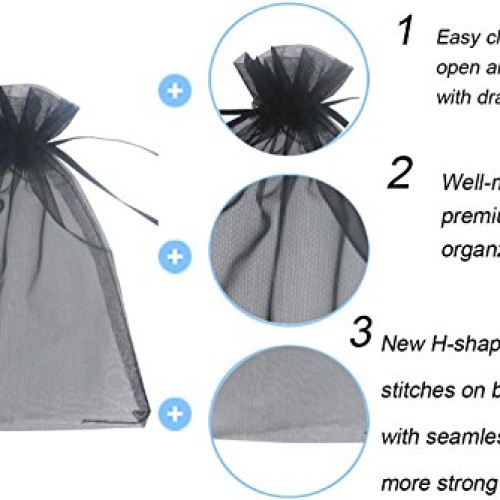 Wuligirl 100pcs Drawstring Organza Gift Bags 5 x 7 Inch Black Tran...
