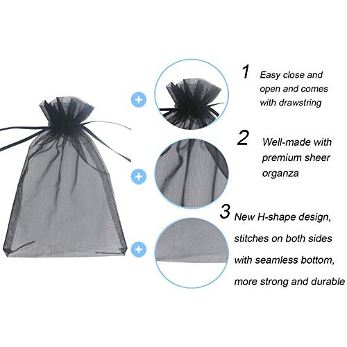 Wuligirl 100pcs Drawstring Organza Gift Bags 5 x 7 Inch Black Tran...