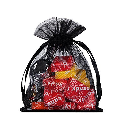 Wuligirl 100pcs Drawstring Organza Gift Bags 5 x 7 Inch Black Tran...
