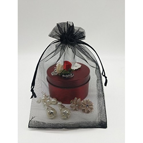Wuligirl 100pcs Drawstring Organza Gift Bags 5 x 7 Inch Black Tran...