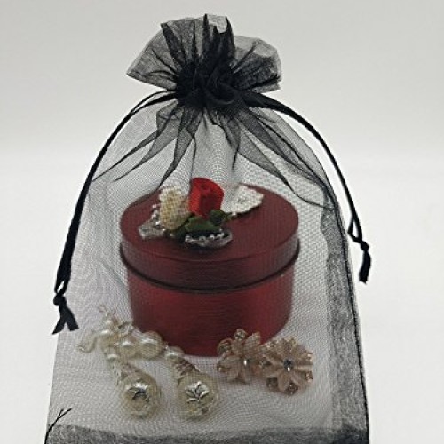 Wuligirl 100pcs Drawstring Organza Gift Bags 5 x 7 Inch Black Tran...