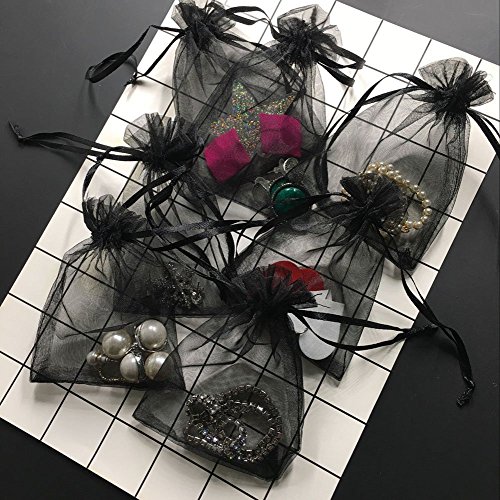 Wuligirl 100pcs Drawstring Organza Gift Bags 5 x 7 Inch Black Tran...
