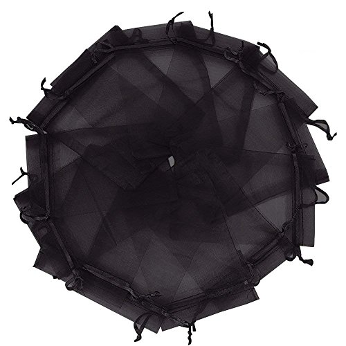 Wuligirl 100pcs Drawstring Organza Gift Bags 5 x 7 Inch Black Tran...