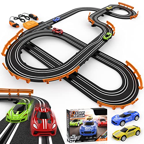 Slot Car Race Track Sets with 4 High-Speed Slot Cars, Battery or E...