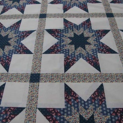 90 Wide Cheater Quilt Top Calico Star Navy. Fabric is sold by the...