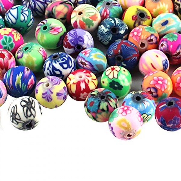WXBOOM 100pcs Assorted Handmade Colorful Pattern Beads Fimo Polyme...