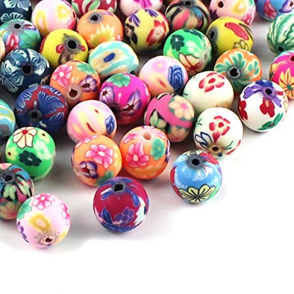 WXBOOM 100pcs Assorted Handmade Colorful Pattern Beads Fimo Polyme...