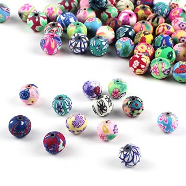 WXBOOM 100pcs Assorted Handmade Colorful Pattern Beads Fimo Polyme...