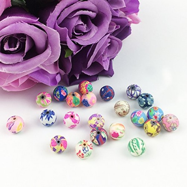 WXBOOM 100pcs Assorted Handmade Colorful Pattern Beads Fimo Polyme...