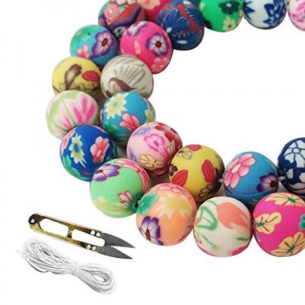 WXBOOM 100pcs Assorted Handmade Colorful Pattern Beads Fimo Polyme...