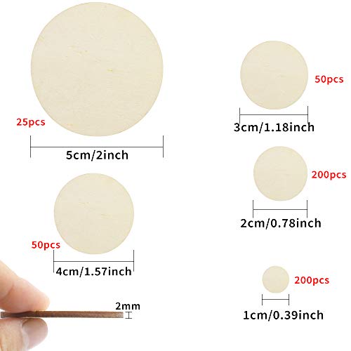 WYKOO 525 Pieces Unfinished Round Wooden Discs, 5 Size Wood Cutout...