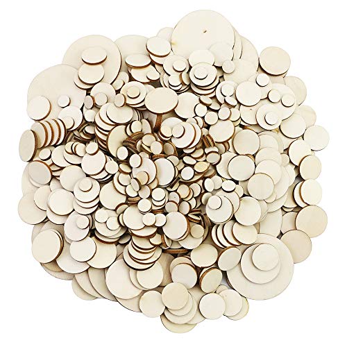WYKOO 525 Pieces Unfinished Round Wooden Discs, 5 Size Wood Cutout...