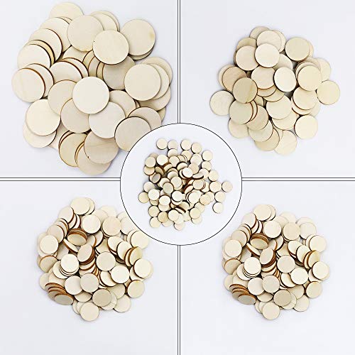 WYKOO 525 Pieces Unfinished Round Wooden Discs, 5 Size Wood Cutout...