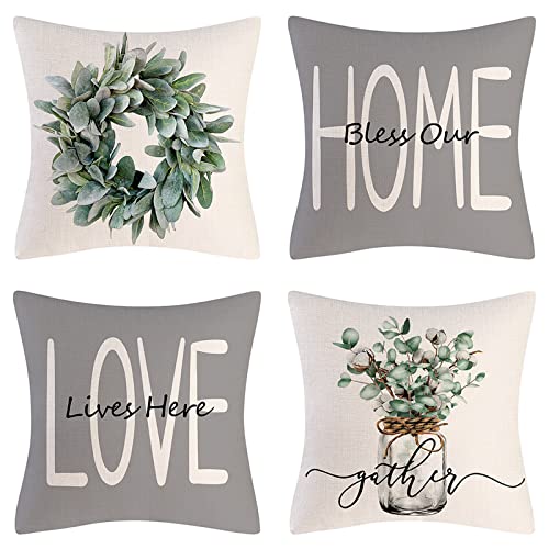 wyooxoo Throw Pillow Covers 18x18 Set of 4 Farmhouse Pillow Covers...