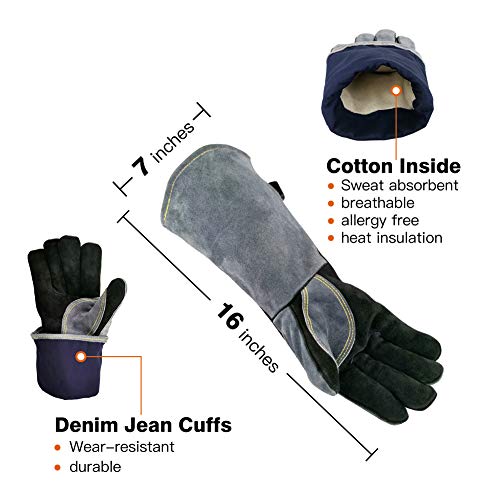 WZQH 16 Inches,932℉,Leather Forge Welding Gloves, with Kevlar Stit...