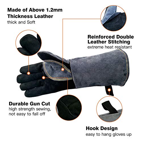 WZQH 16 Inches,932℉,Leather Forge Welding Gloves, with Kevlar Stit...