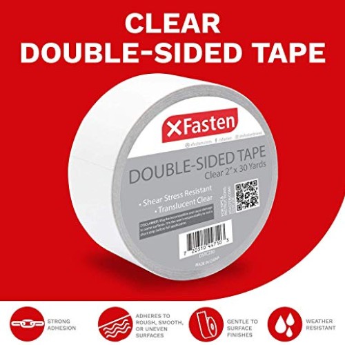 XFasten Double Sided Tape Clear, Removable, 2-Inch by 30-Yards, Id...