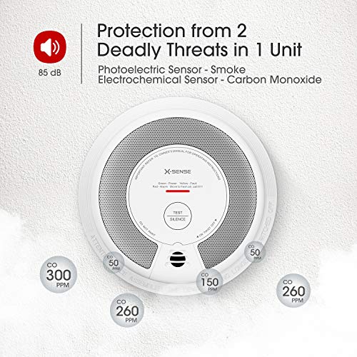 X-Sense 2-in-1 Smoke and Carbon Monoxide Alarm Not Hardwired, 10...