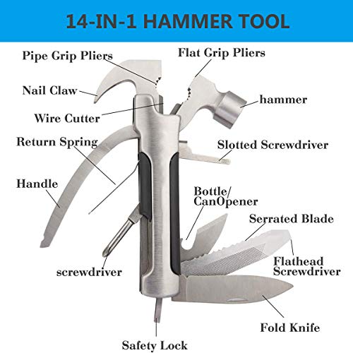 14-in-1 Hammer Multi-tool, Stainless Steel Multi tool Mini Hammer ...