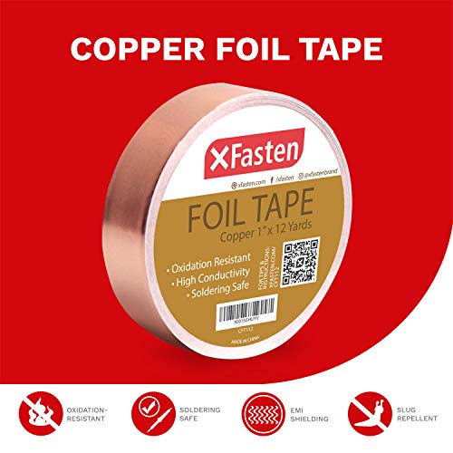 XFasten Conductive Copper Tape, 1-Inch x 12-Yards, Slug Repellent,...