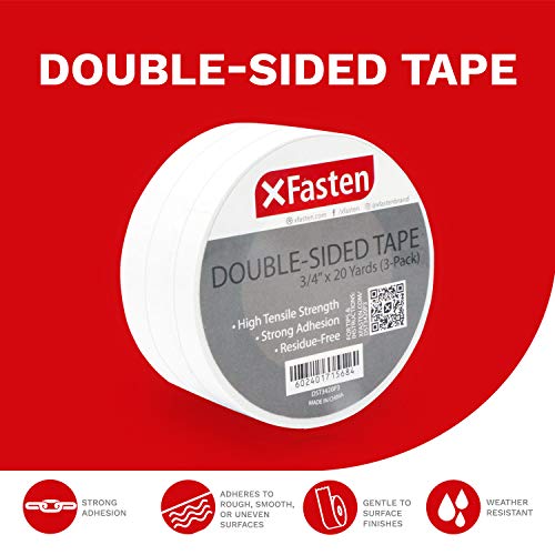 XFasten Double Sided Tape, Removable, 3/4-Inch by 20-Yards, Pack of 3